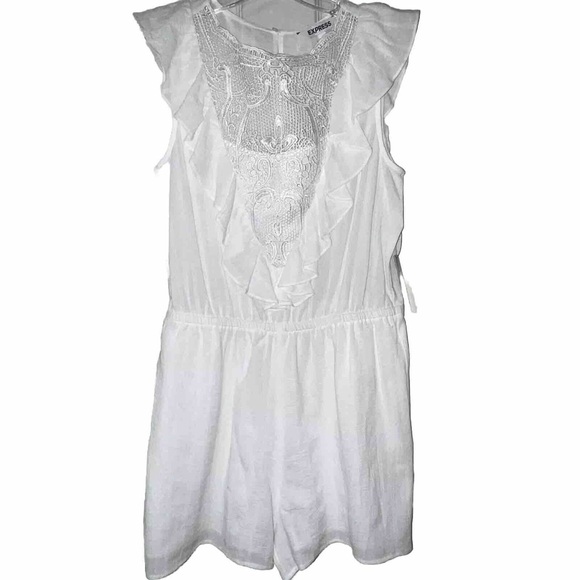 Express White Lace Romper Small Open Back Size Small - Picture 2 of 9